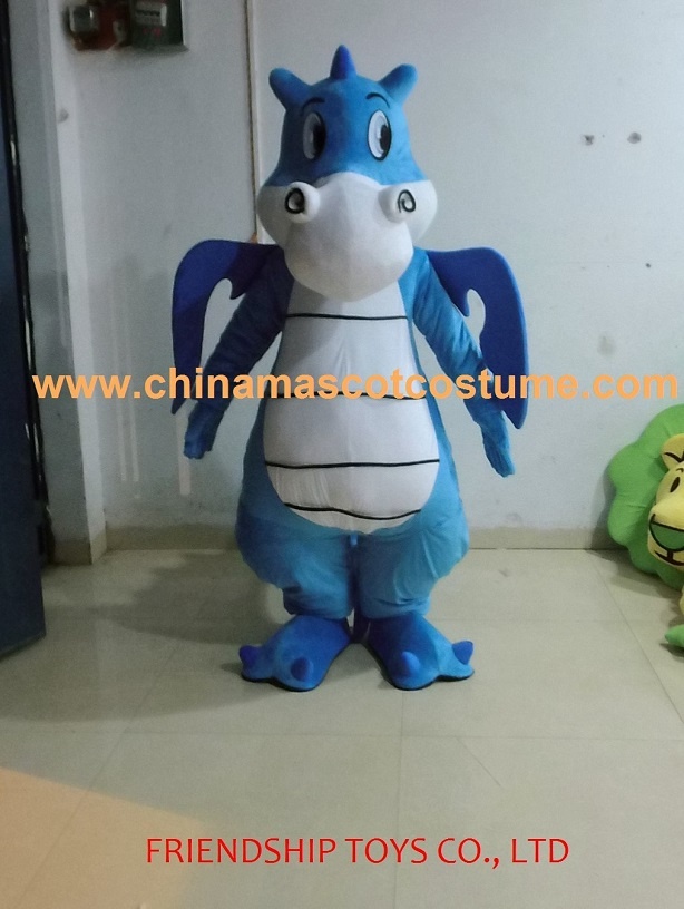 Blue dragon plush mascot costume