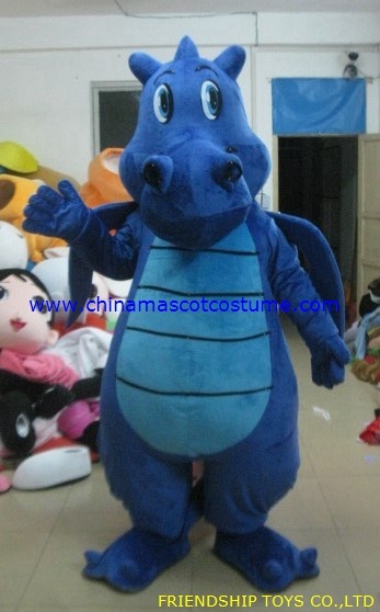 Dark blue dragon character mascot costume
