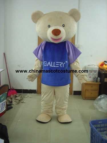 Blue dress teddy bear mascot costume