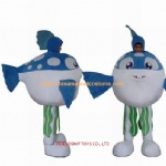 Blue fish with seaweed plush mascot costume